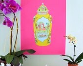 LARGE Porcelain Jar on Pink Canvas 18 x 24