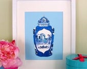 BLUE/AQUA WORCESTER Porcelain Jar Print 11x14