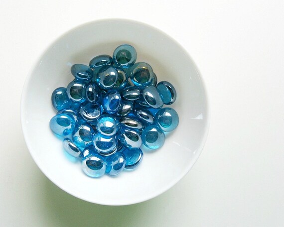 12 Glass Gems Iridescent Sky Blue in a Square Can