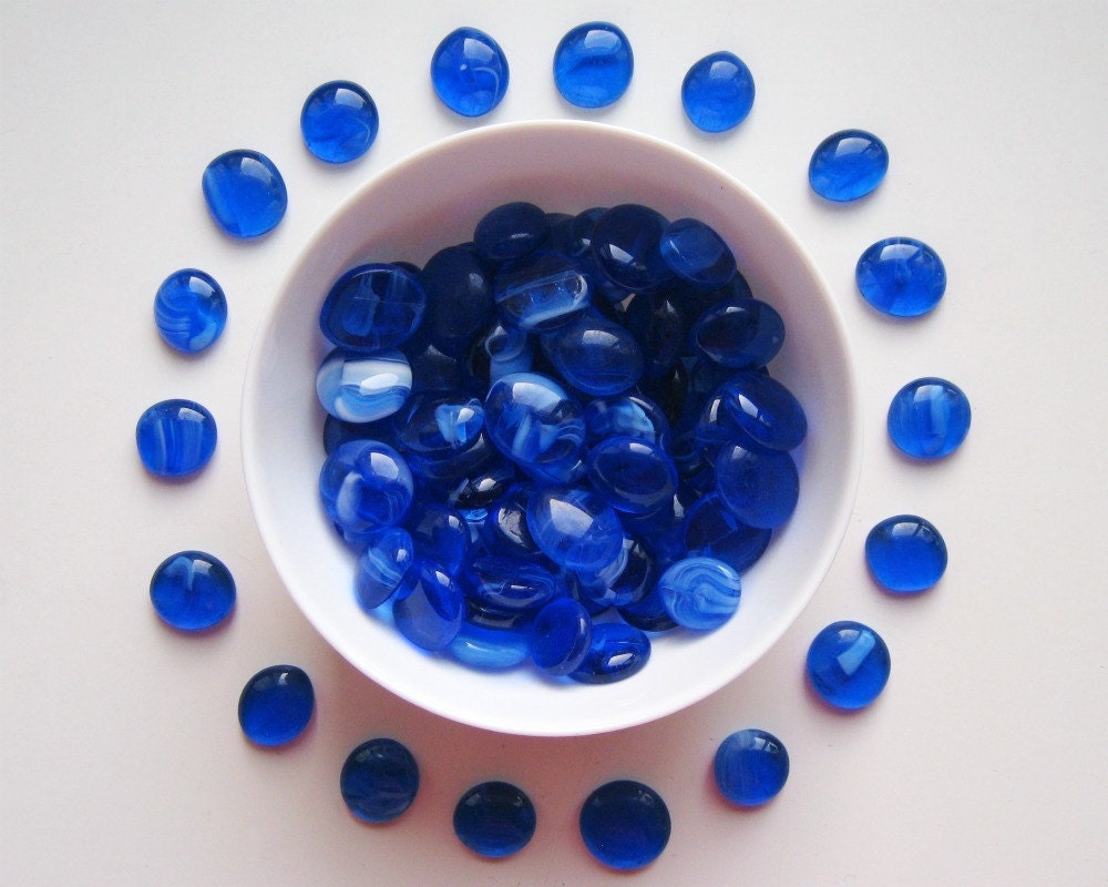 20 Glass Gems Marbled Blue Reserved for Aniko
