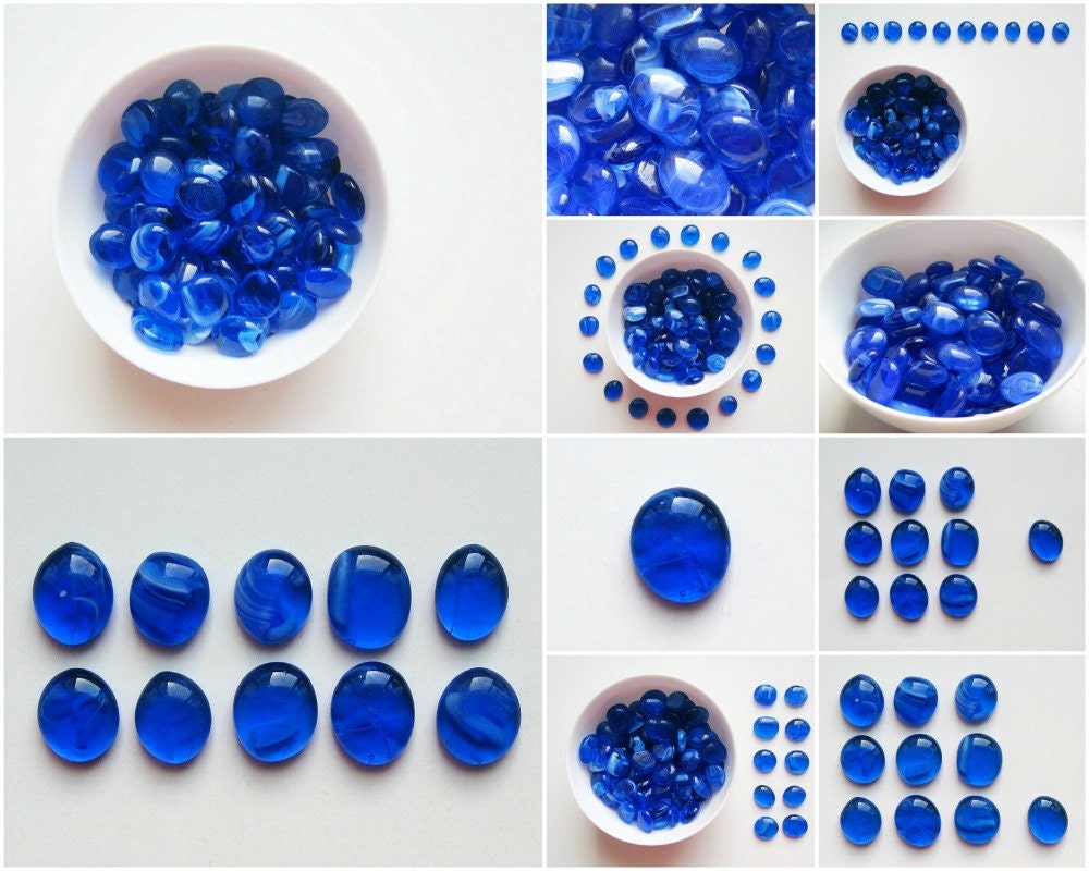 20 Glass Gems Marbled Blue Reserved for Aniko