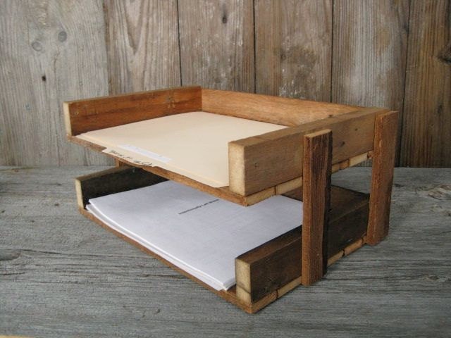 R E C L A I M E D wood file tray, desk file holder / office tray