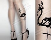 sexy FLAMINGO with horns TATTOO thigh-high socks WHITE