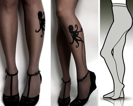Large/Extra Large brand new color Grey sexy OCTOPUS tattoo tights / stockings / full length / pantyhose / nylons