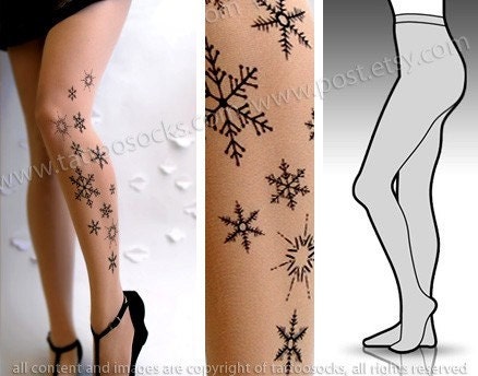 l/xl sexy and elegant SNOW QUEEN TATTOO stockings/ full length / pantyhose / nylons light mocha