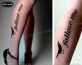 sexy, funny and flirty FOLLOW ME twitter TATTOO knee-high socks light mocha