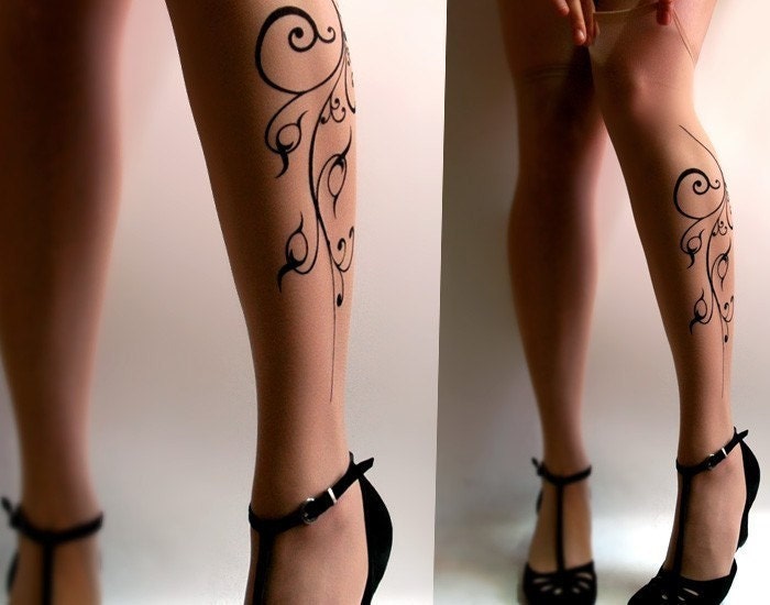sexy FLORA TATTOO knee-high stockings Light Mocha