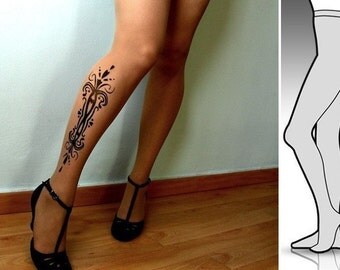 l/xl sexy TATTOO 01 tights / stockings / full length / pantyhose / nylons CAFE LATTE