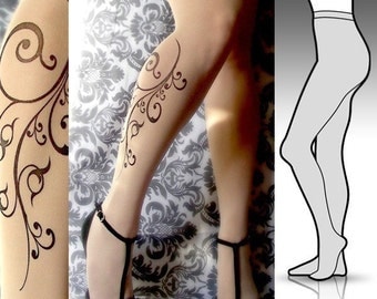 Small/ Medium sexy FLORA tattoo tights / stockings / full length / pantyhose / nylons ULTRA PALE
