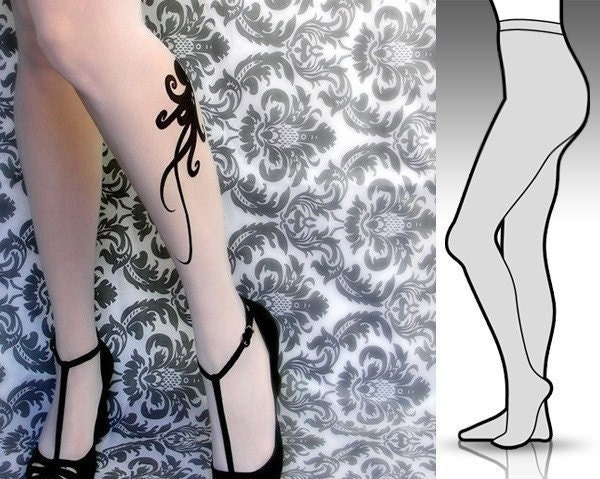 large/extra large sexy white Octopus tattoo Full Length  tights / stockings / pantyhose / nylons white