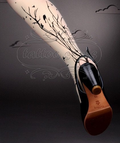 l/xl fabulous FOREST SYMPHONY tattoo nylons/ stockings /full length /pantyhose ultra pale