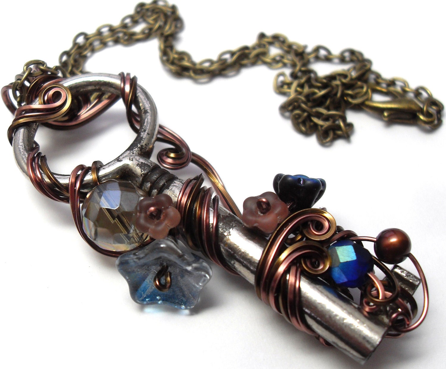 Wire wrapped key necklace Skeleton key necklace, Antique key necklace