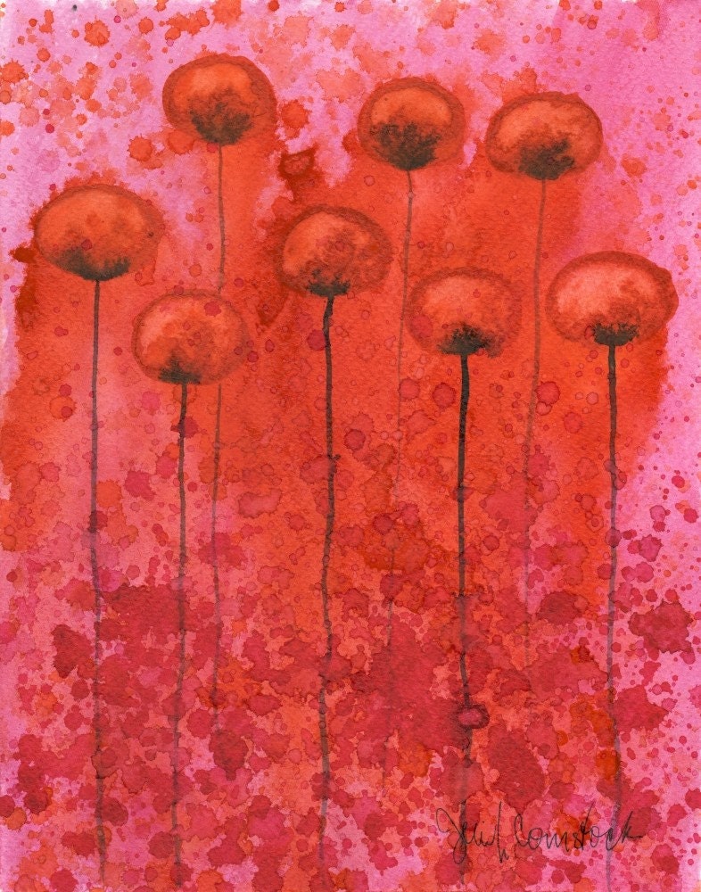 Buy 2 Get 1 FREE -- Watercolor Painting: Watercolor Flowers -- Art Print --  All the Sin I am In -- Orange Flowers on Pink -- 8x10