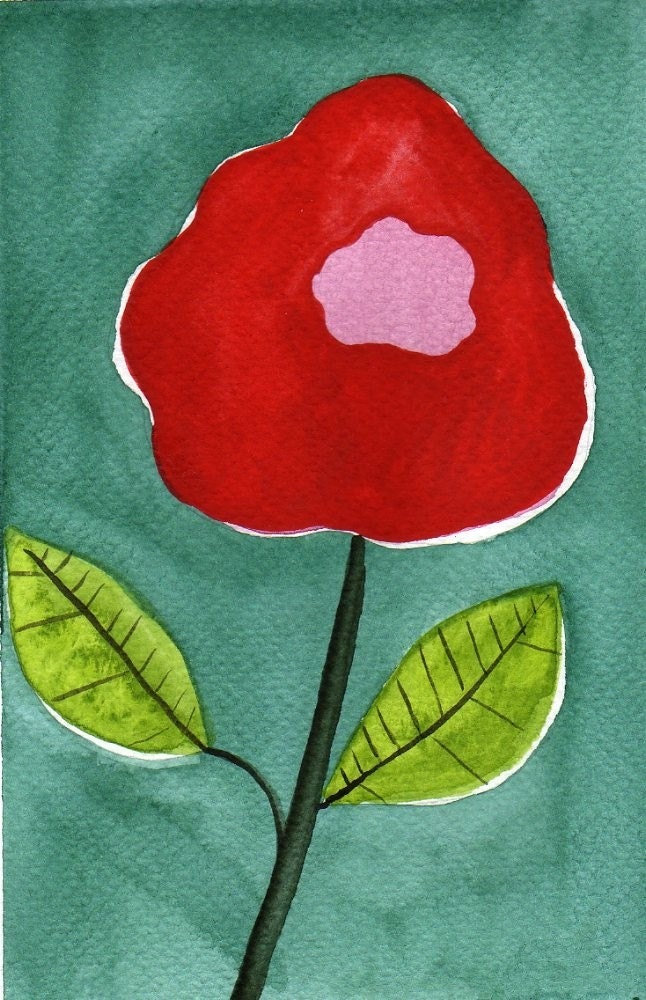 Buy 2 Get 1 FREE -- Watercolor Painting: Watercolor Flowers -- Mini Art Print -- -- Red and Pink Blossom  -- Aceo Print