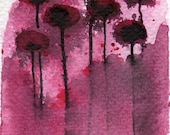 Buy 2 Get 1 FREE -- Watercolor Painting: Watercolor Flowers -- Mini Art Print --  Fuscia on Fire -- Pink Flowers -- ACEO Print