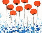 Buy 2 Get 1 FREE -- Watercolor Painting: Watercolor Flowers -- Art Print --  Just Around the Corner -- Orange Flowers -- 8x10