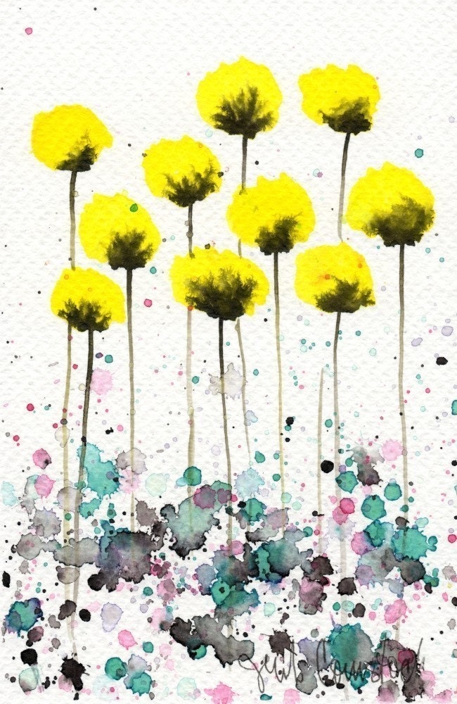 Buy 2 Get 1 FREE -- Watercolor Painting: Watercolor Flowers -- Art Print --  Warm Breeze -- Yellow Flowers -- 4x6