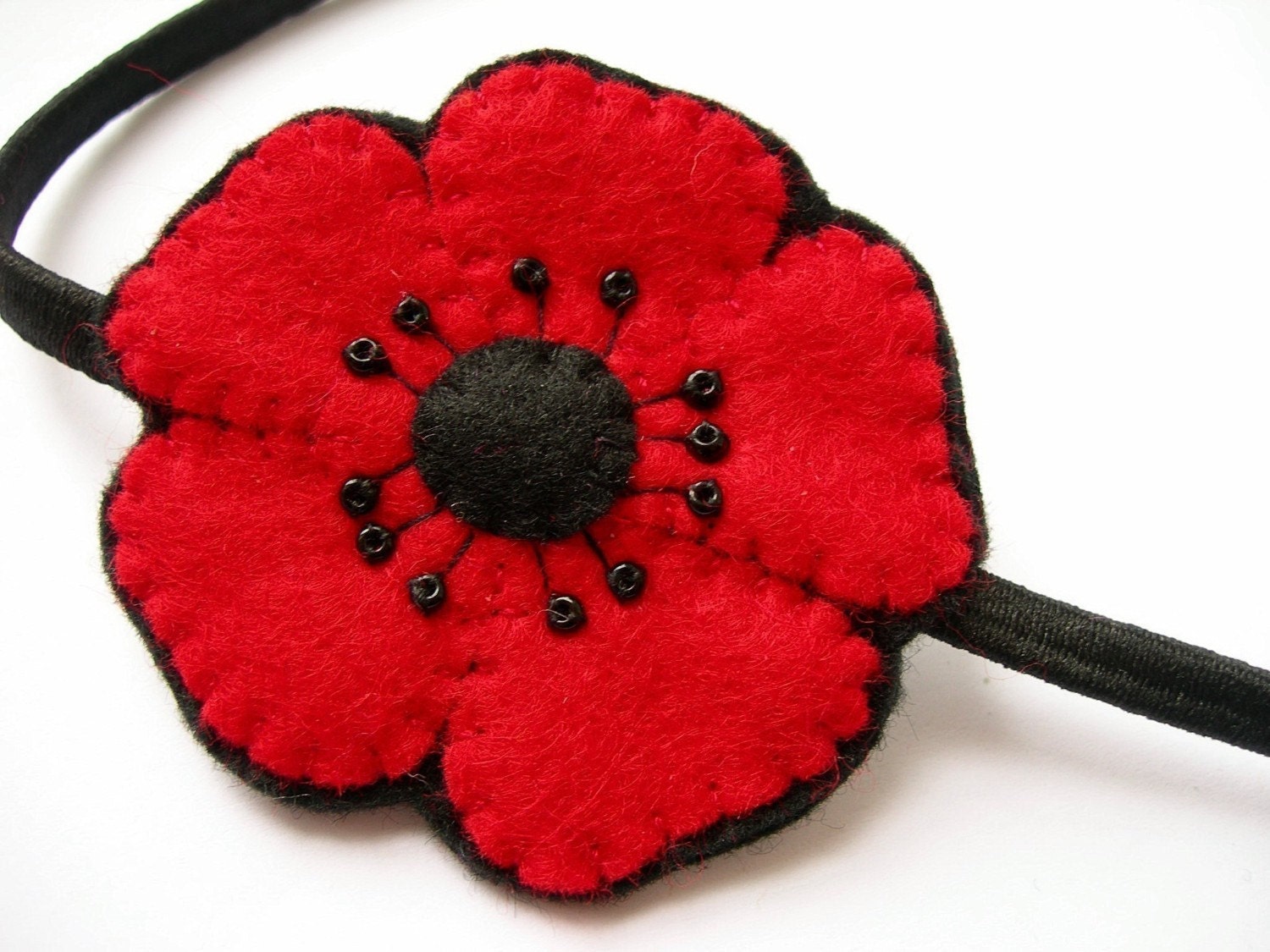 Red Poppy, felt flower headband