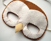 Felt Barn Owl Mask, white, light brown, woodland