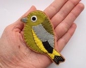 Felt Bird Brooch, Greenfinch, spring green, moss green