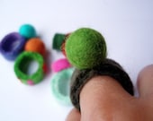 Felted Ballie Bling Ring . Olive Green