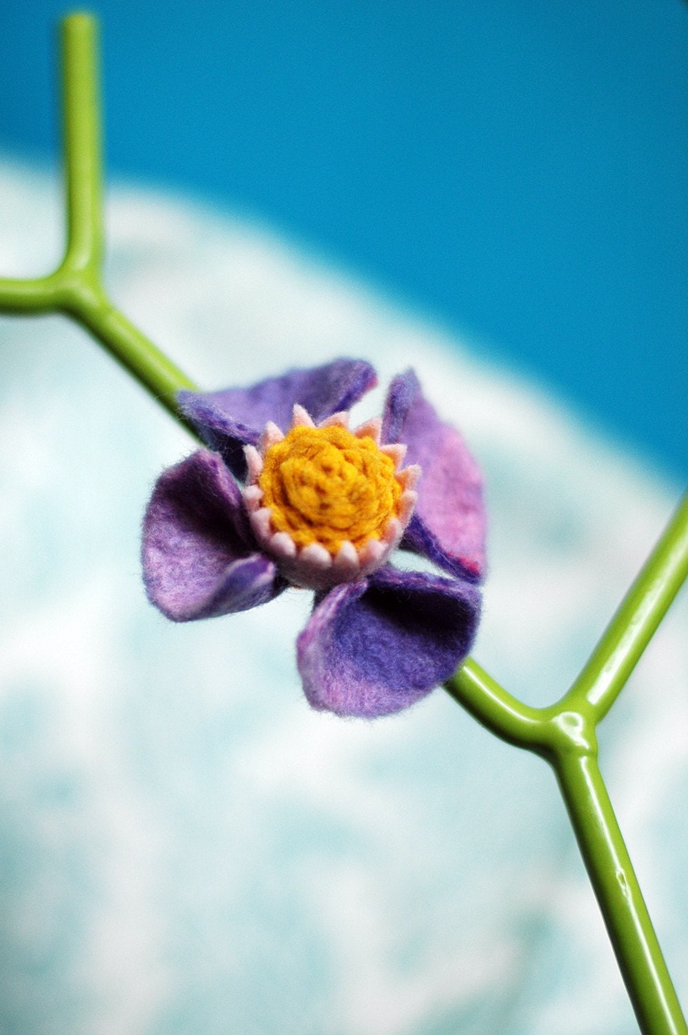 Felt Hair Flower Clip . Purple and Mustard