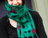 SALE Hand Felted Scarf . Emerald Green Spot