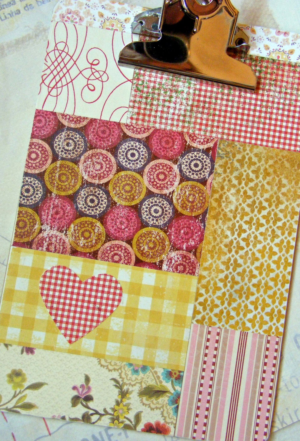 patchwork clipboard yellow - red heart