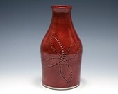 Red Vase with Carved Dotted Flowers