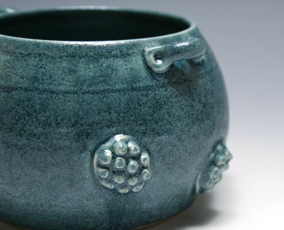 Blue Bowl with Florettes and Decorative Handles - Small Size