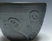 Small Metallic Black Pottery Bowl with Vine Decoration