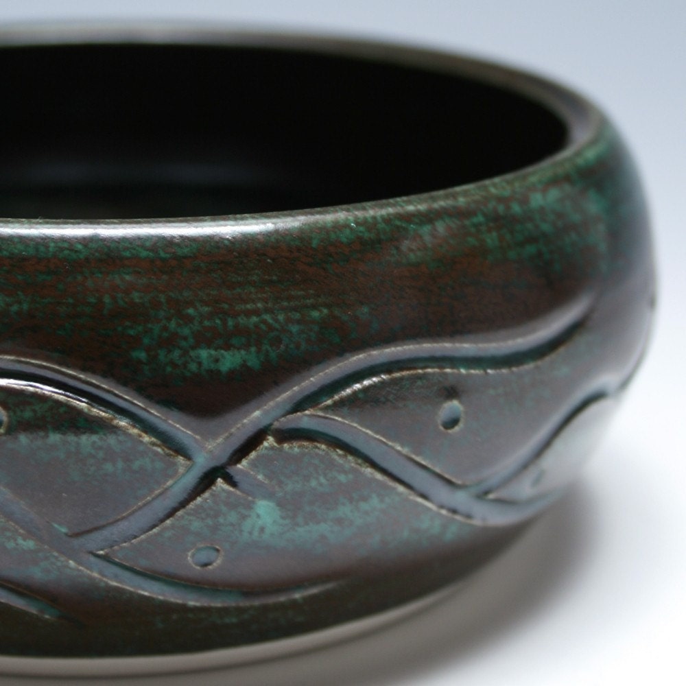 Small Bowl in Deep Green and Chocolate