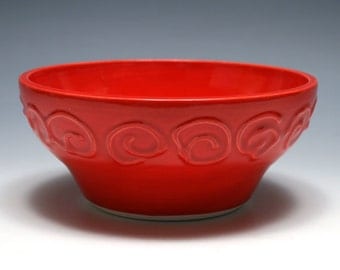 Bright Red Bowl with Spirals