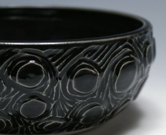 Small Charcoal Gray Bowl with Circle Carving
