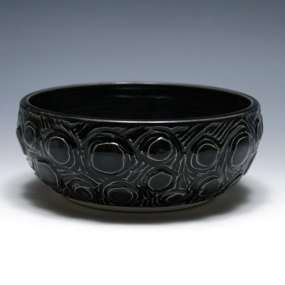 Small Charcoal Gray Bowl with Circle Carving