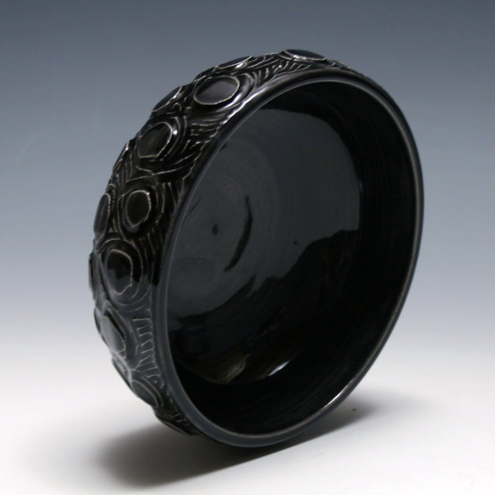 Small Charcoal Gray Bowl with Circle Carving