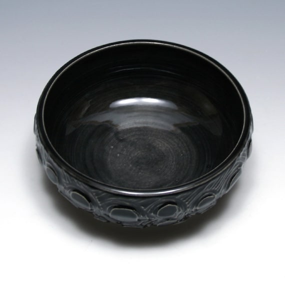 Small Charcoal Gray Bowl with Circle Carving