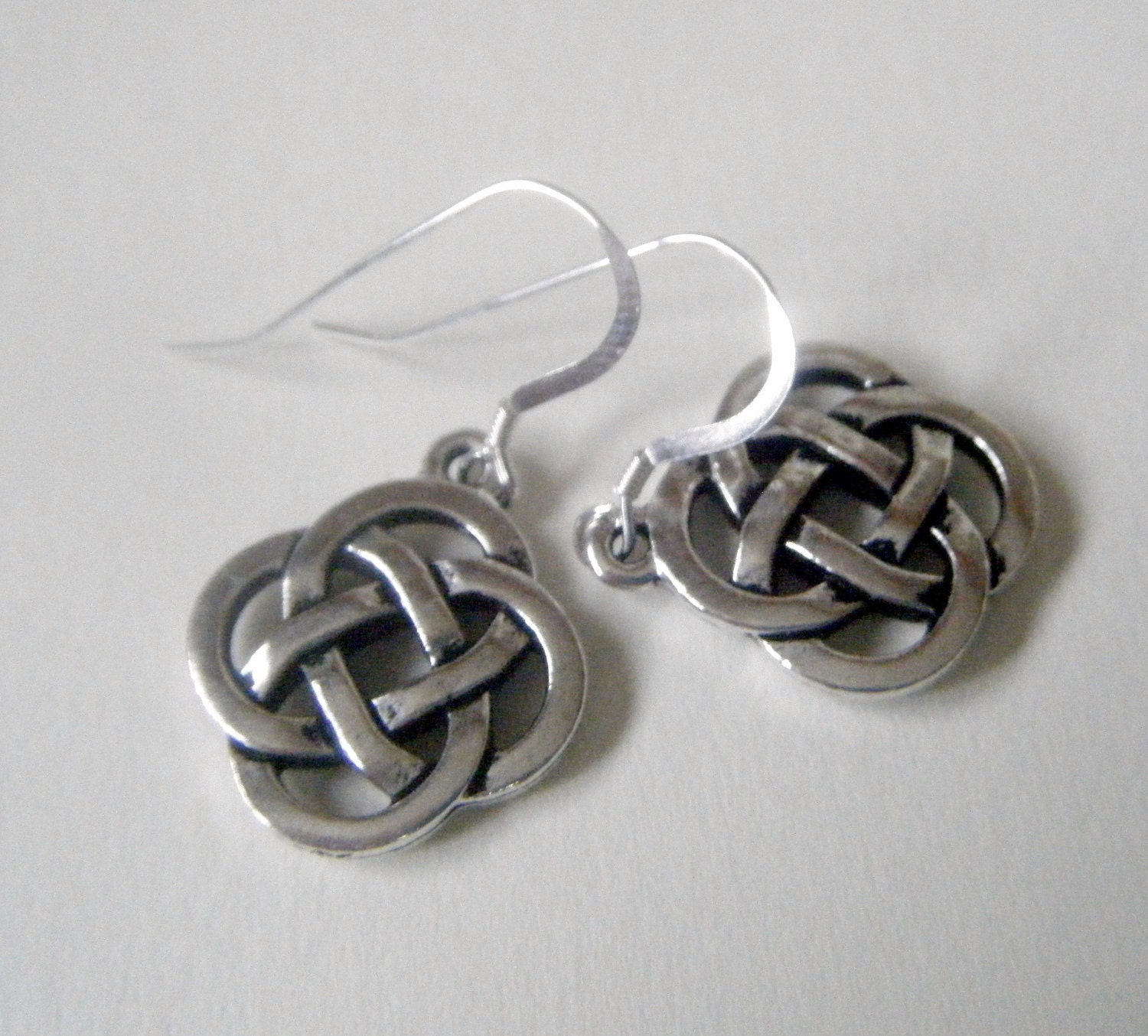 Celtic Knot Pewter Drop Earrings on Sterling Silver Earwire