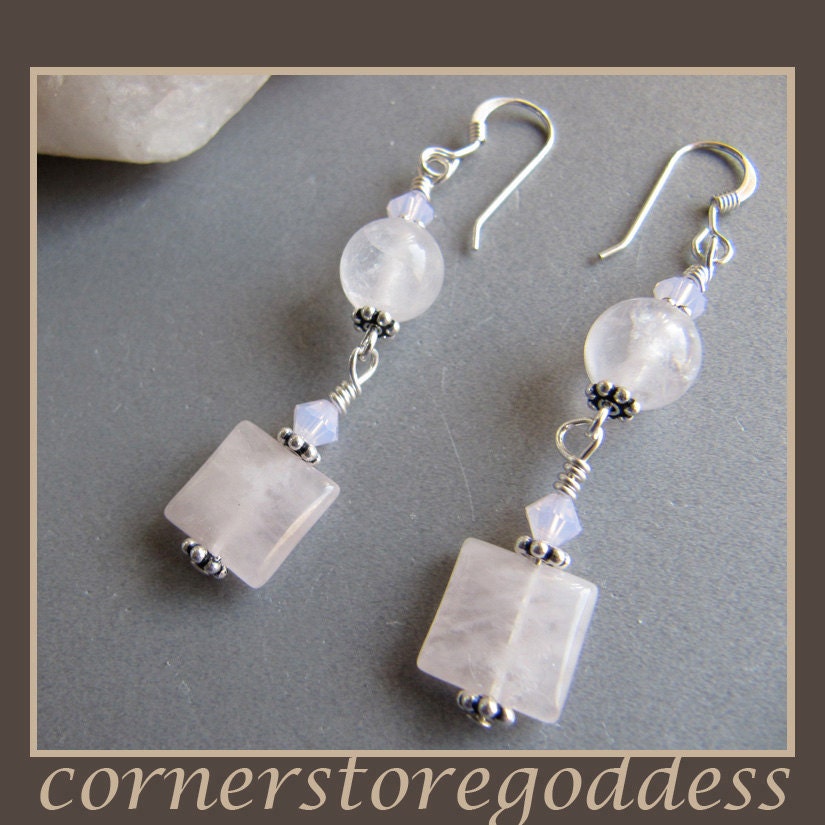 Rose Quartz Love Earrings by Cornerstoregoddess