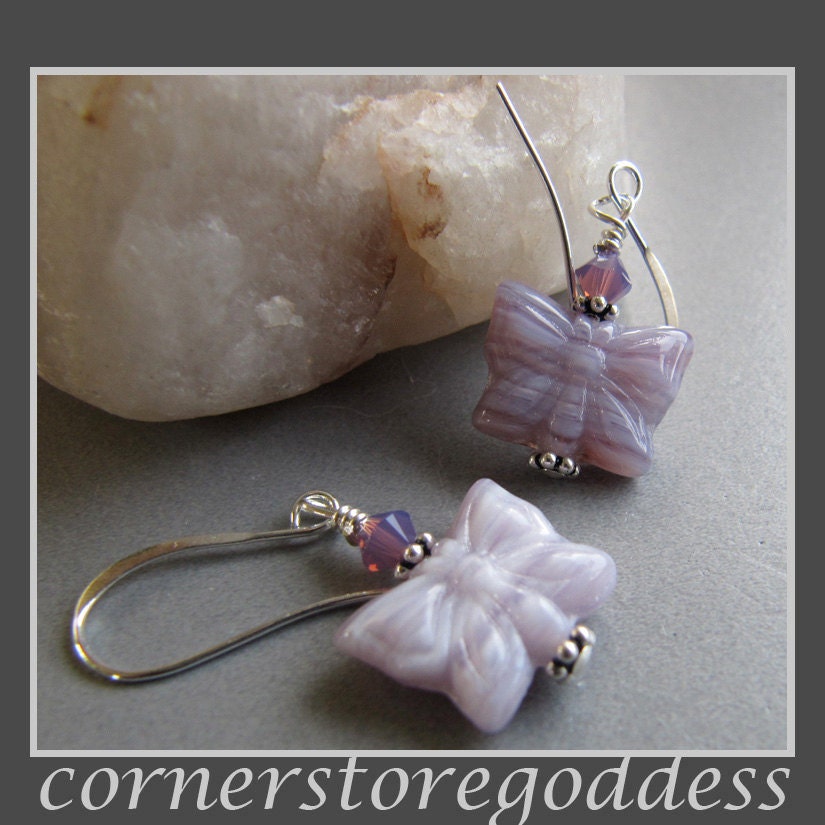 Cornerstoregoddess Spring Lavender Butterfly Earrings Farfalla Mariposa