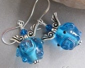 Lampwork Glass Flying Pig Piggie Piglet Earrings by Cornerstoregoddess
