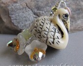 Alabaster Netsuke Water Lily Cygnet Swan Pendant