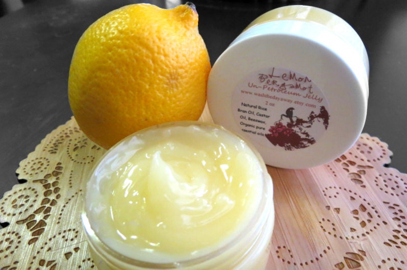 Lemon Bergamot Scented Un-Petroleum Jelly 2 oz - Made with Rice Bran Oil, Beeswax, Castor Oil, Lemon, Bergamot