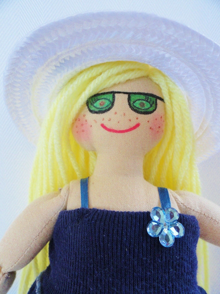 Blonde Doll in Sun Dress - Handmade Cloth Doll