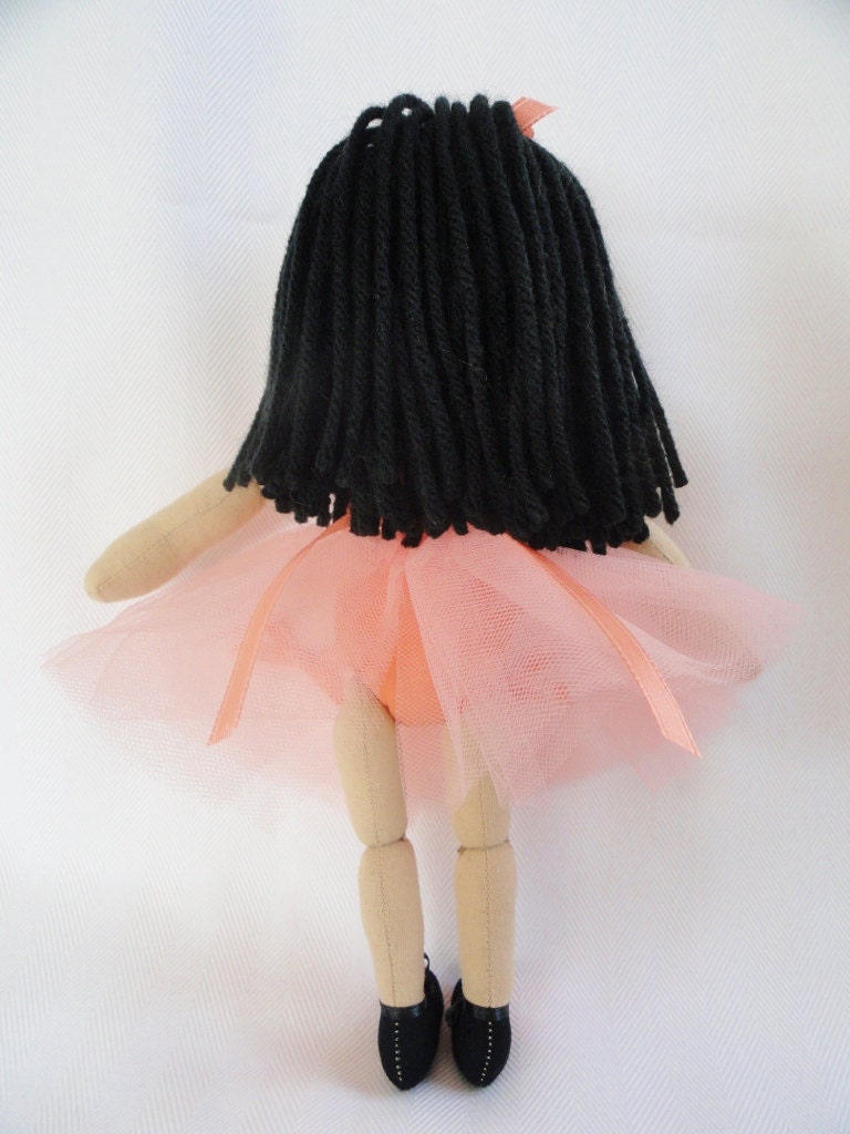 Ballerina Doll in Peach Tutu - OOAK Cloth Doll by Joelle's Dolls