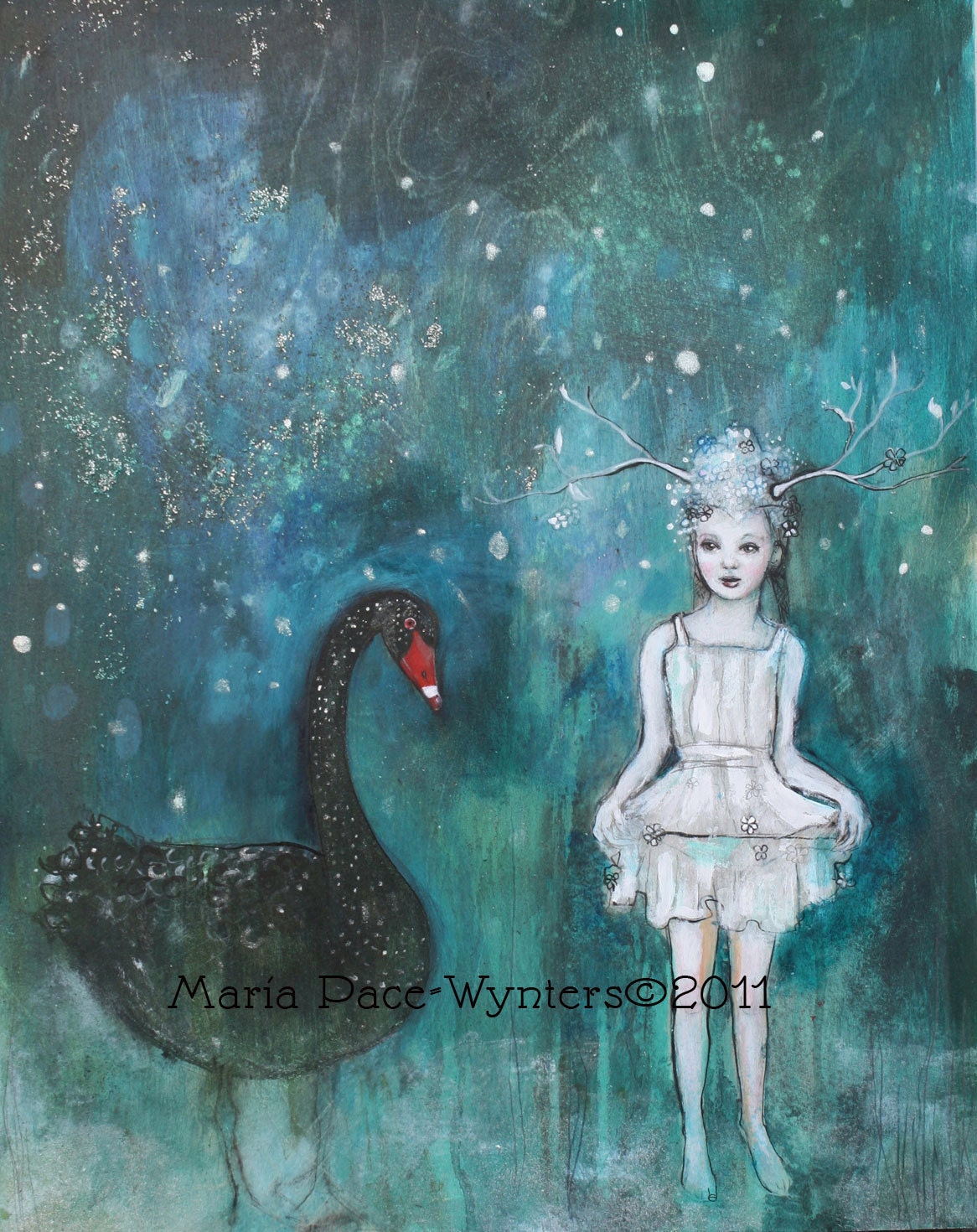 Postcard Black Swan, Guide Me To Morning by Maria Pace-Wynters