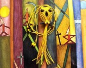 Lemon Yellow Macrame Owl  Necklace