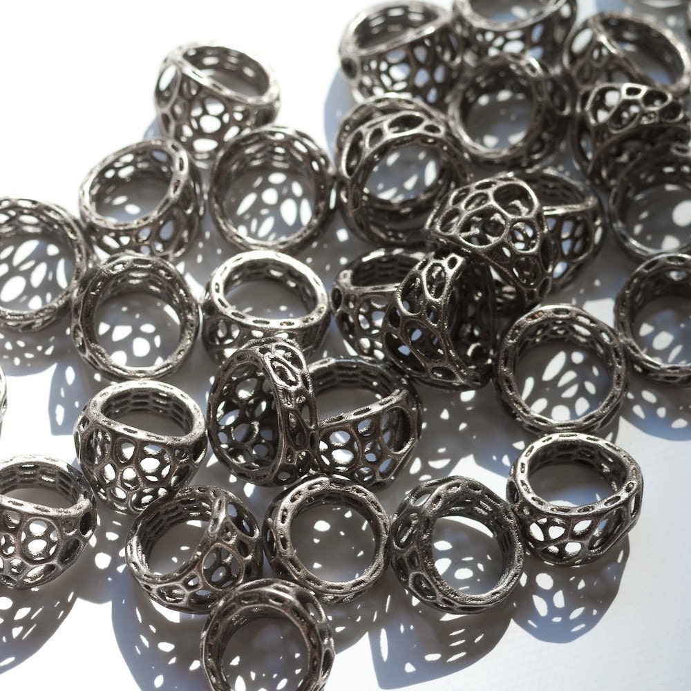 2-layer twist ring - stainless steel ring, 3d-printed, intricate cellular organic modern jewelry by Nervous System