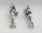 8x27mm Silver FEMALE Baseball Batter Charms (2)