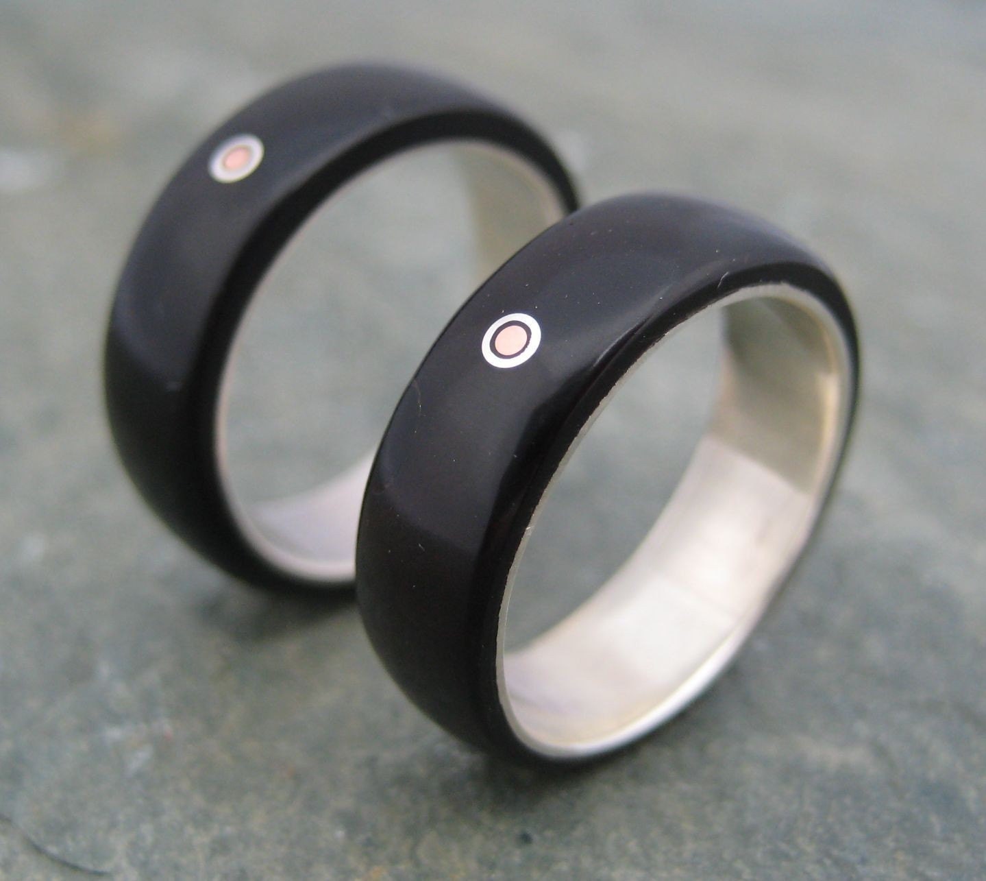 Unidad Wood Ring - unity symbol organic coyol palm ring with sterling and copper